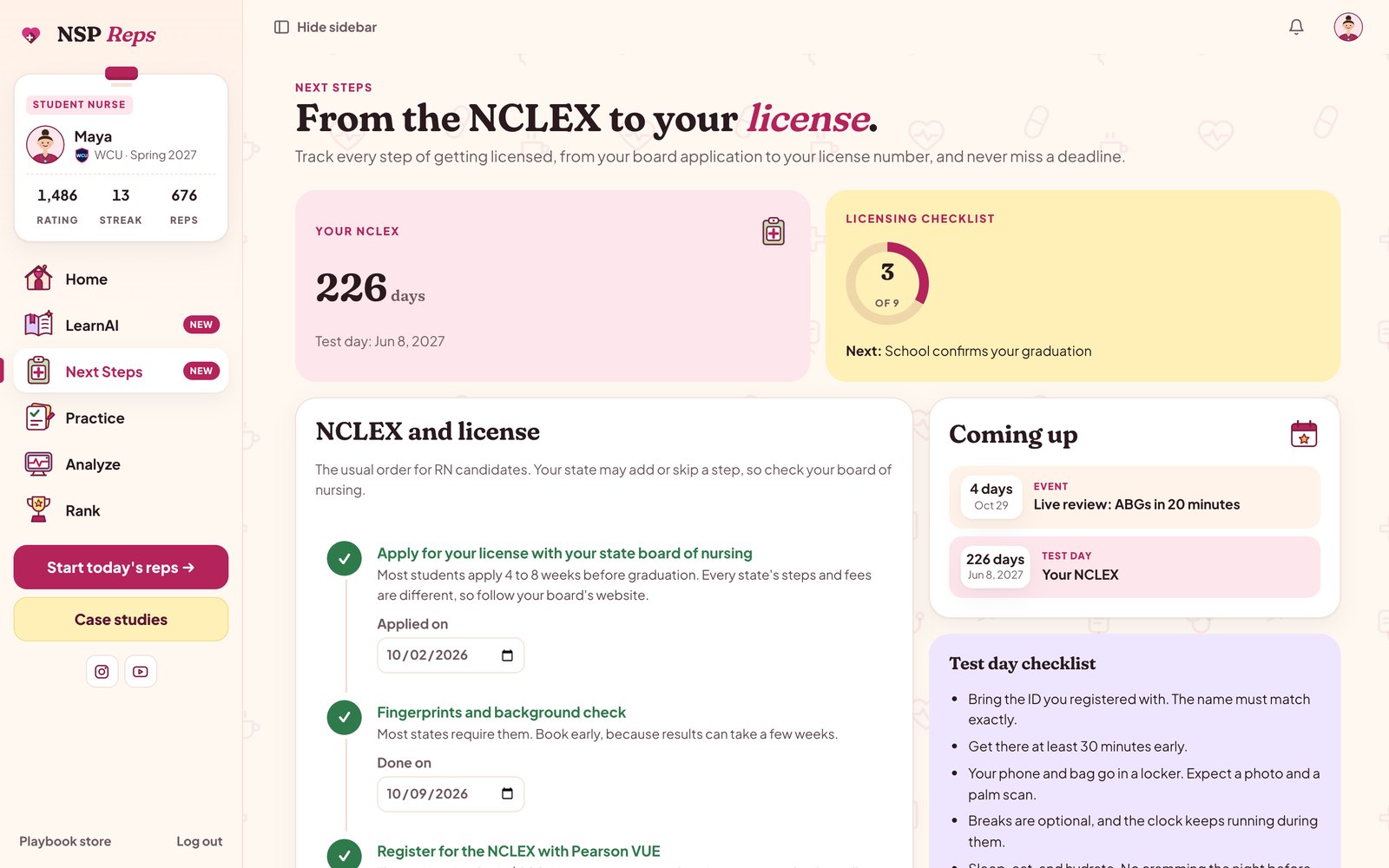 NSP Reps: Track your license